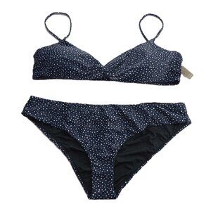J. Crew Women's Strappy Twist Bikini Top Hipster Bottom Size 2X Navy Blue Dot